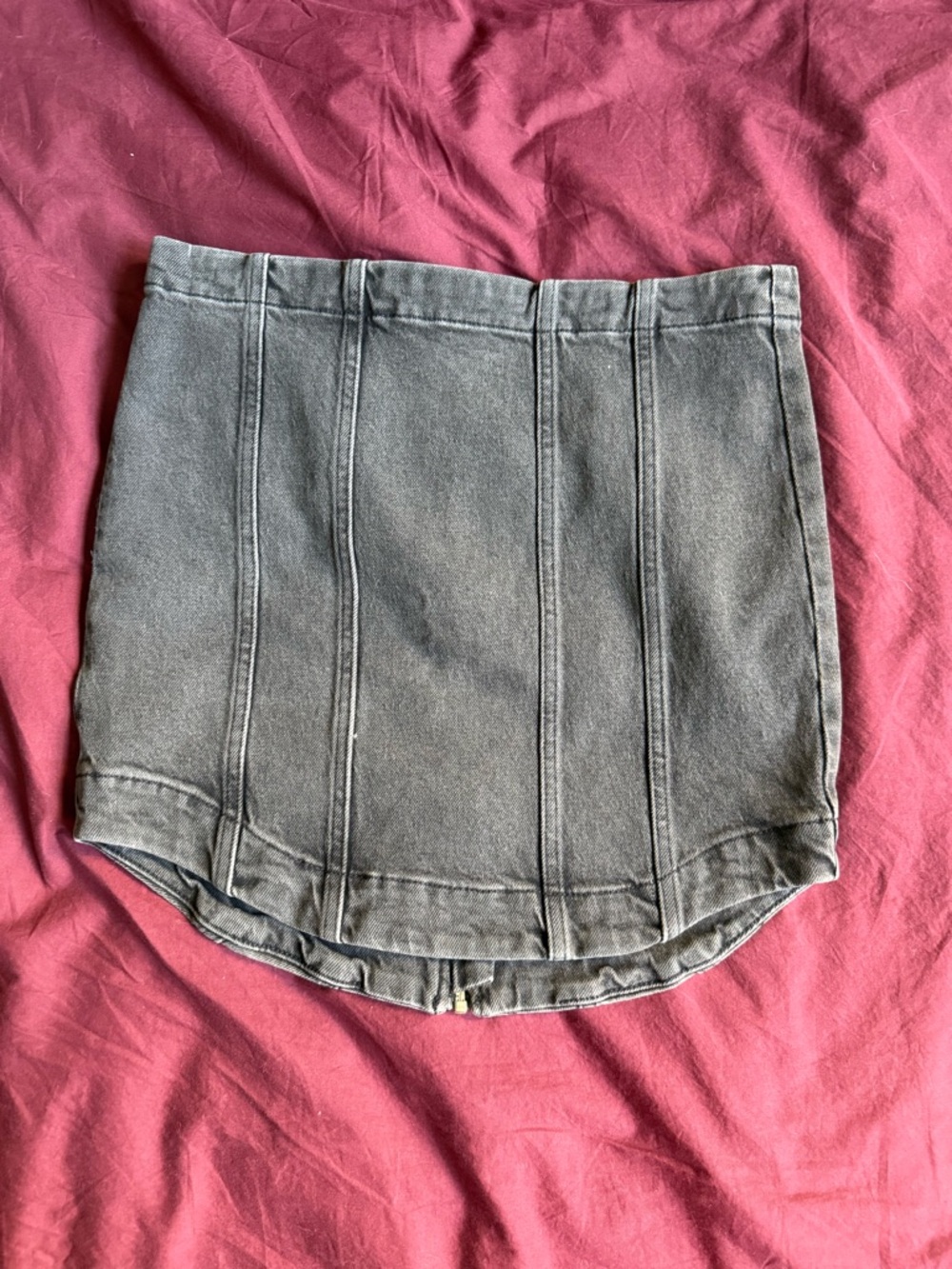 All Saints Charcoal Panelled High-Low Denim Skirt